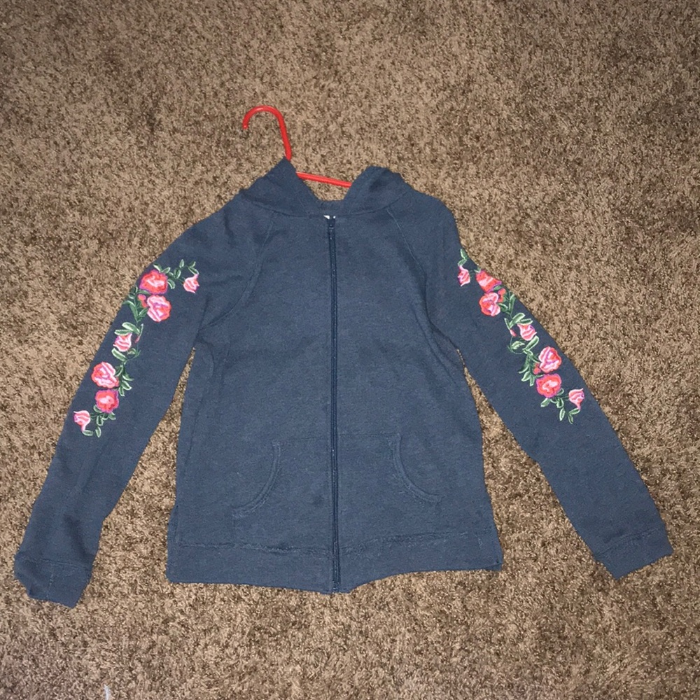 Blue zip-up jacket with hood